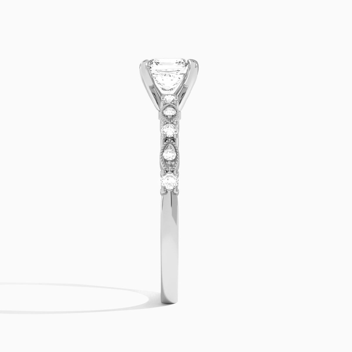 Asscher Vrenna Lab Grown Diamond Engagement Ring In 18K White Gold, Side View