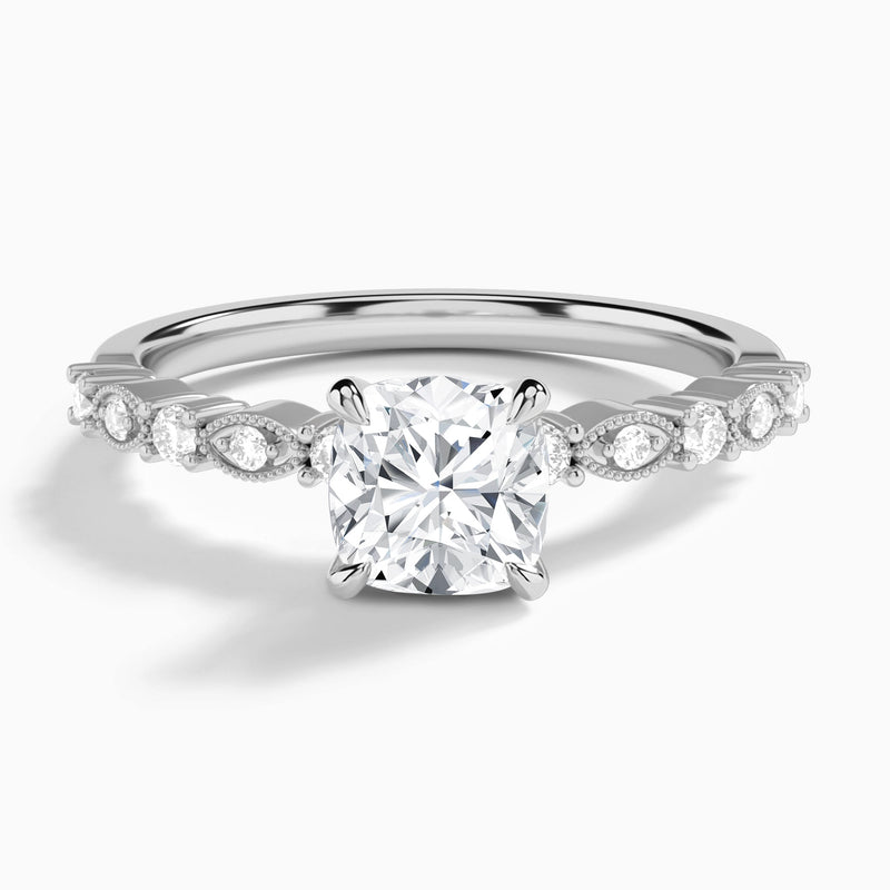 Cushion Vrenna Lab Grown Diamond Engagement Ring In 14K White Gold - Lucenjuri