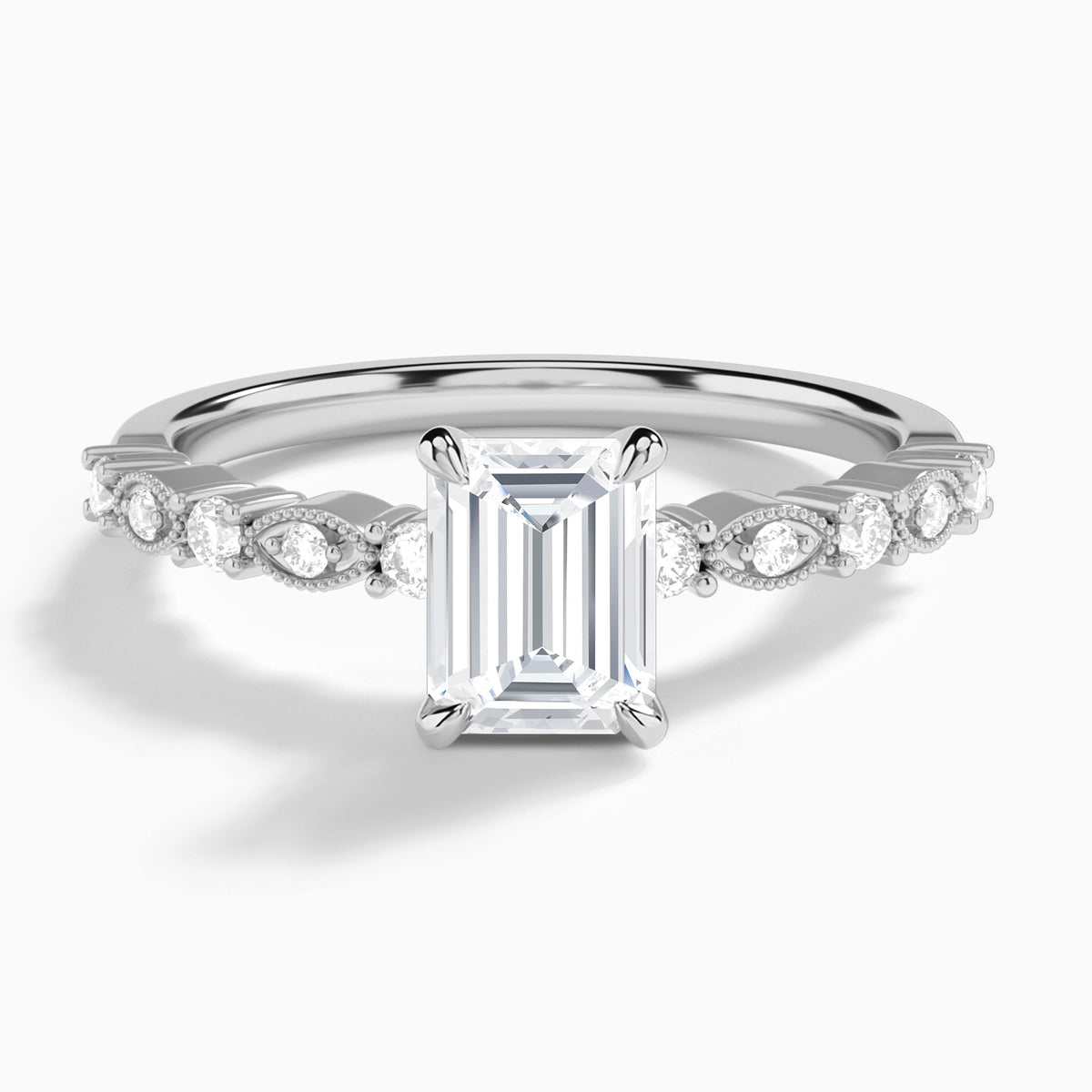 Emerald Vrenna Lab Grown Diamond Engagement Ring In 18K White Gold - Lucenjuri
