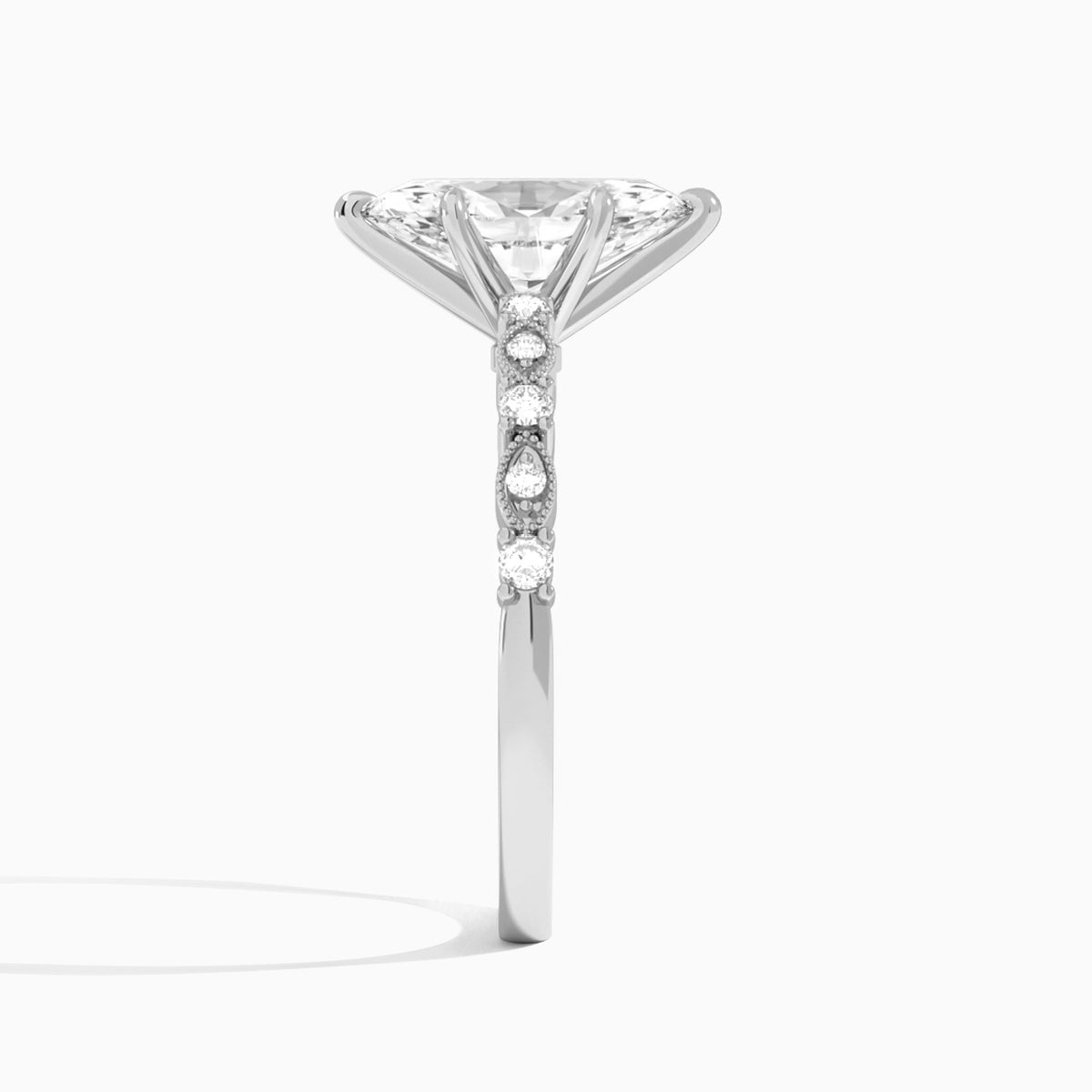 Marquise Vrenna Lab Grown Diamond Engagement Ring In 18K White Gold, Side View