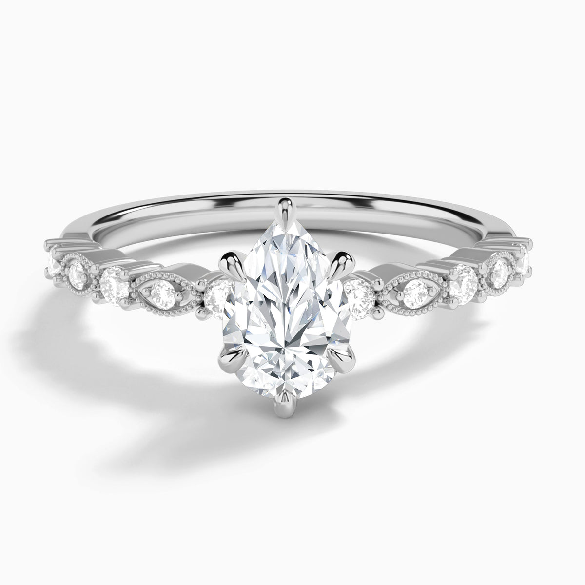 Pear Vrenna Lab Grown Diamond Engagement Ring In 18K White Gold - Lucenjuri