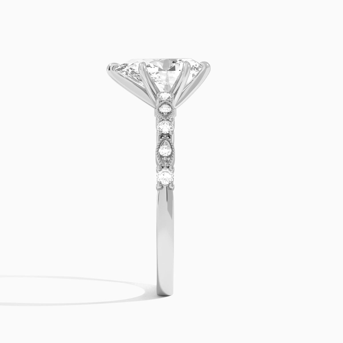 Pear Vrenna Lab Grown Diamond Engagement Ring In 18K White Gold, Side View