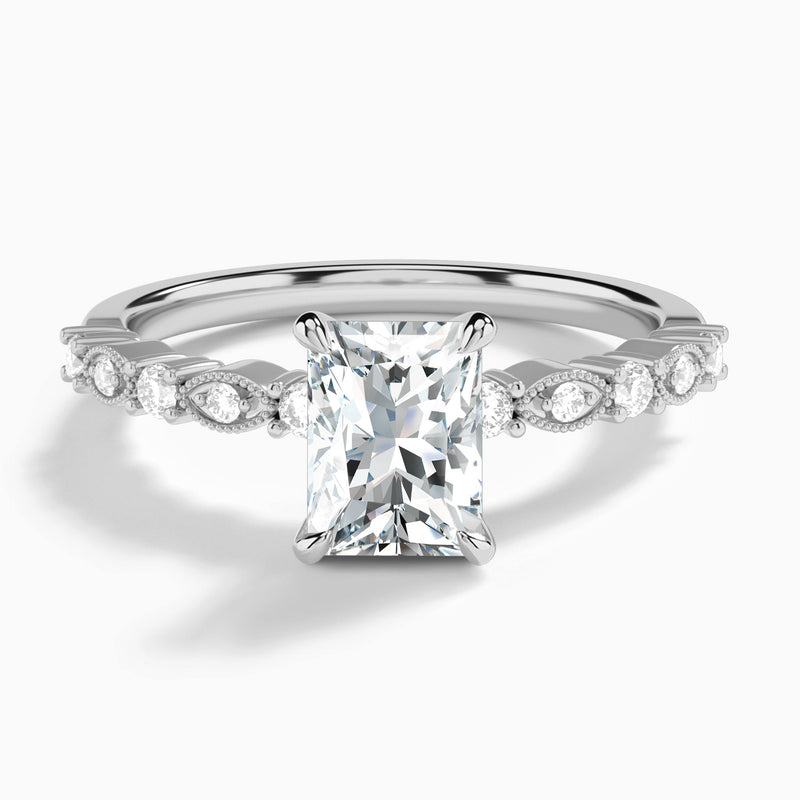 Radiant Vrenna Lab Grown Diamond Engagement Ring In 18K White Gold - Lucenjuri