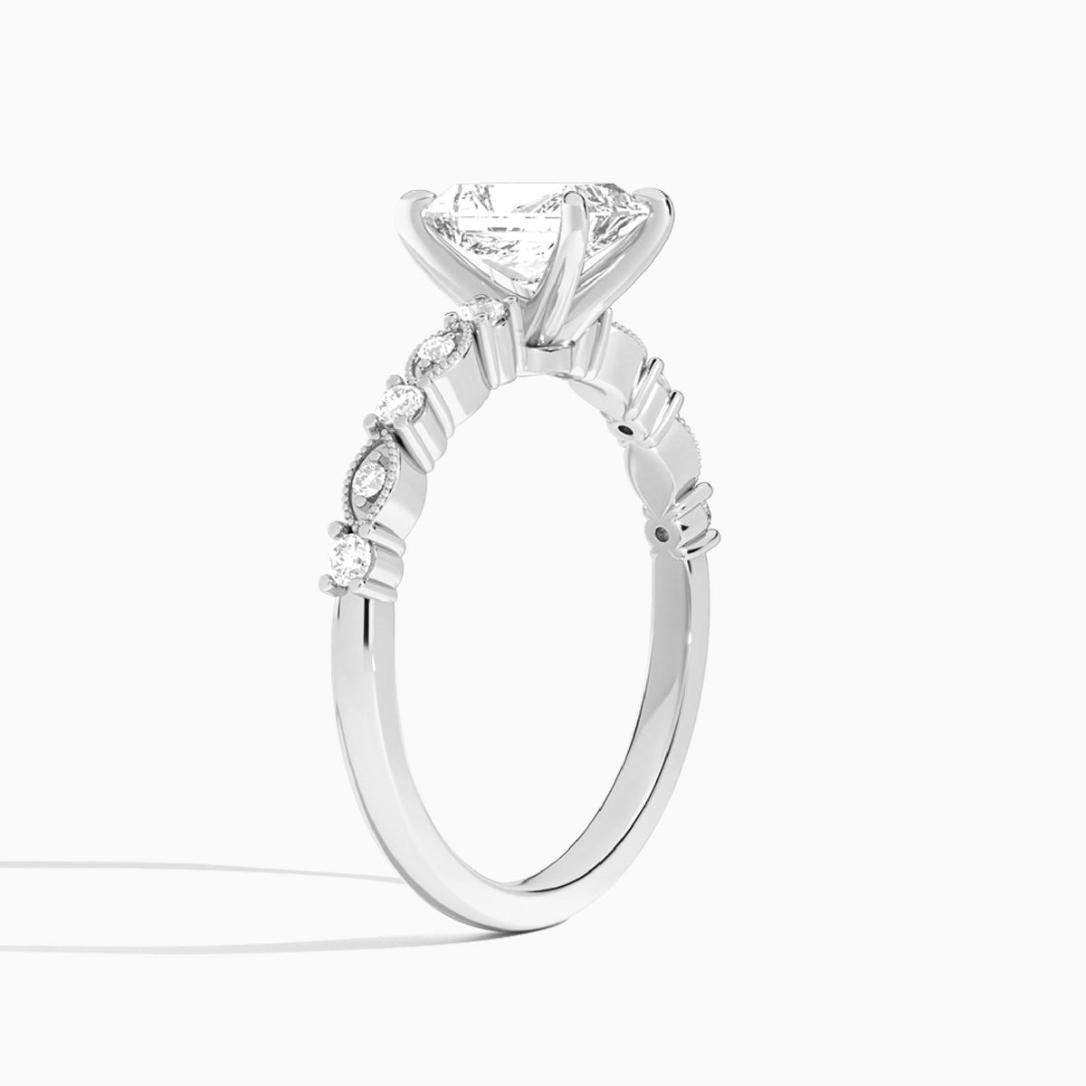 Radiant Vrenna Lab Grown Diamond Engagement Ring In 14K White Gold, Angle View