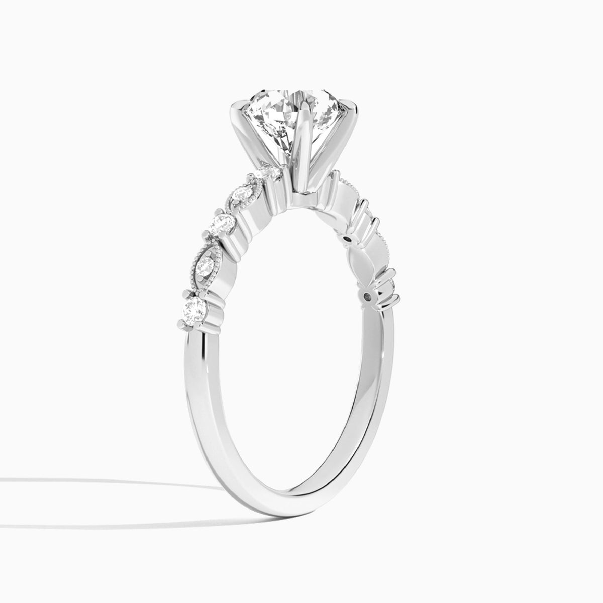 Round Vrenna Lab Grown Diamond Engagement Ring In 14K White Gold, Angle View