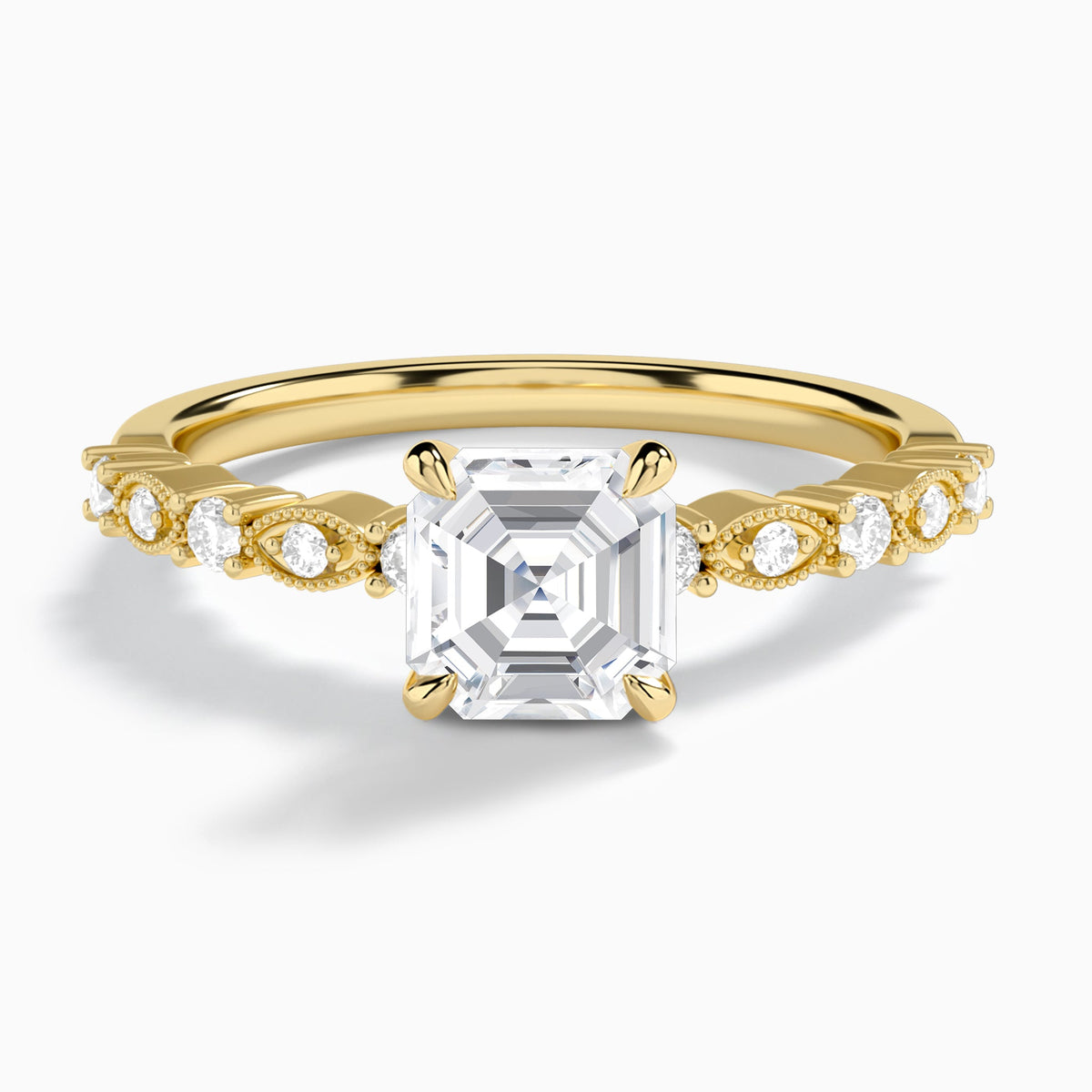 Asscher Vrenna Lab Grown Diamond Engagement Ring In 18K Yellow Gold - Lucenjuri
