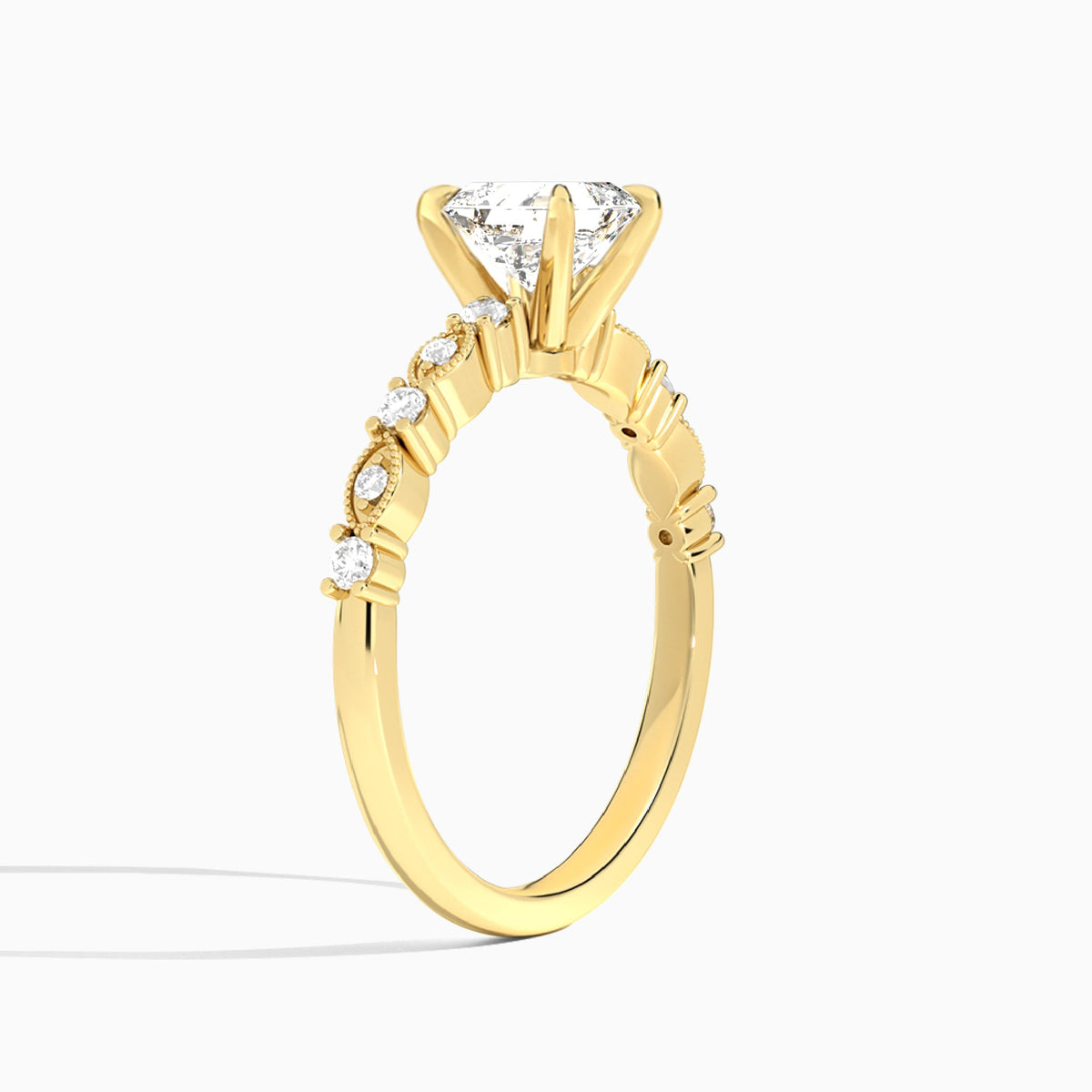 Asscher Vrenna Lab Grown Diamond Engagement Ring In 18K Yellow Gold, Angle View
