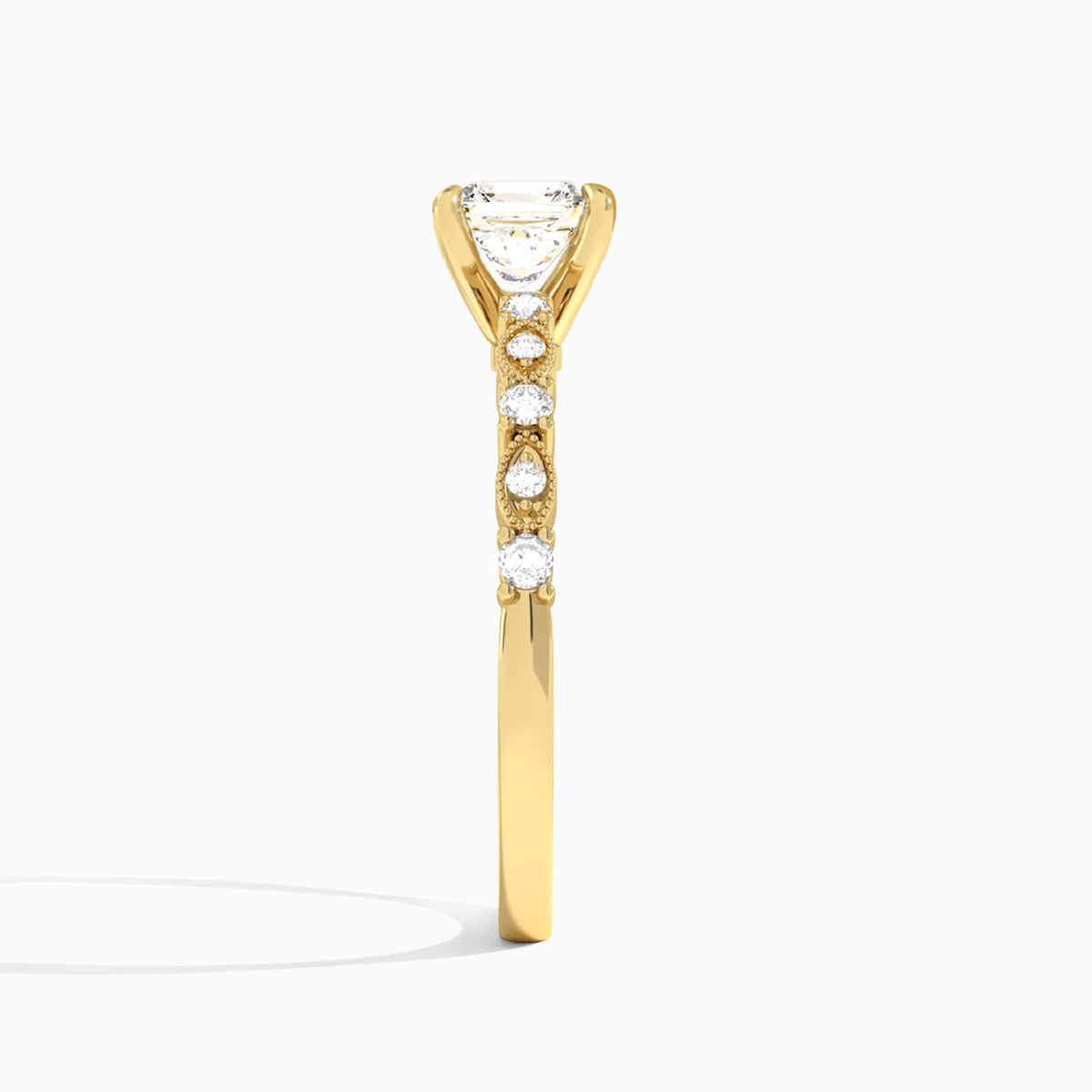 Asscher Vrenna Lab Grown Diamond Engagement Ring In 18K Yellow Gold, Side View