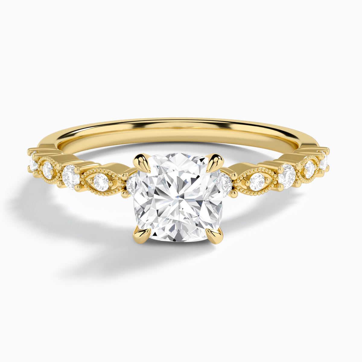 Cushion Vrenna Lab Grown Diamond Engagement Ring In 18K Yellow Gold - Lucenjuri