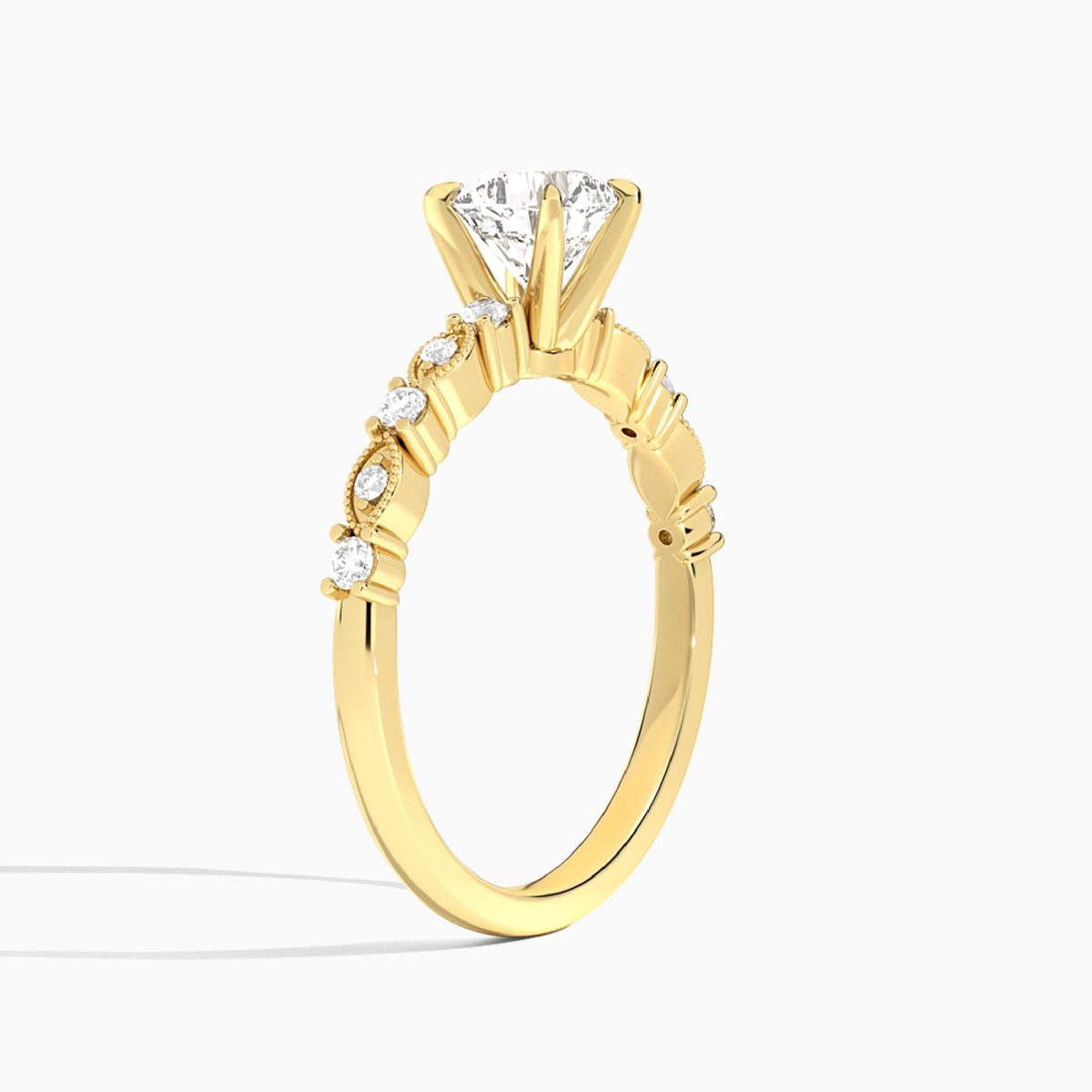 Cushion Vrenna Lab Grown Diamond Engagement Ring In 14K Yellow Gold, Angle View