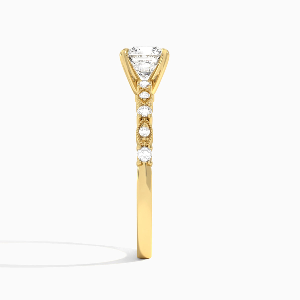 Cushion Vrenna Lab Grown Diamond Engagement Ring In 18K Yellow Gold, Side View