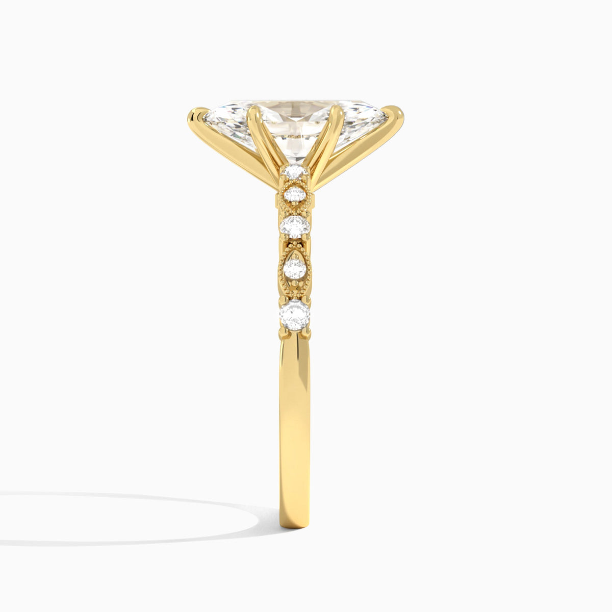 Marquise Vrenna Lab Grown Diamond Engagement Ring In 14K Yellow Gold, Side View