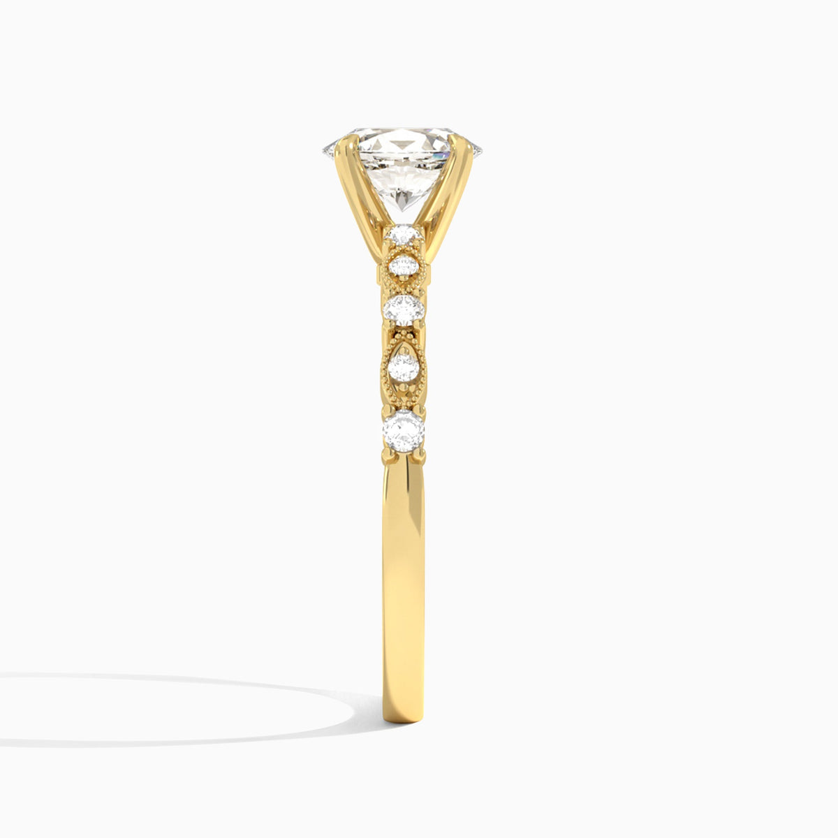 Oval Vrenna Lab Grown Diamond Engagement Ring In 14K Yellow Gold, Side View