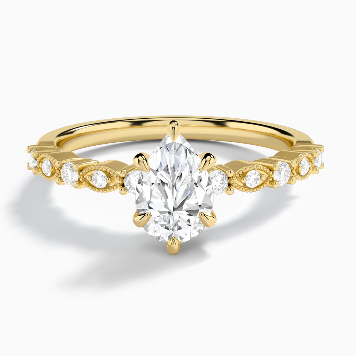 Pear Vrenna Lab Grown Diamond Engagement Ring In 14K Yellow Gold - Lucenjuri