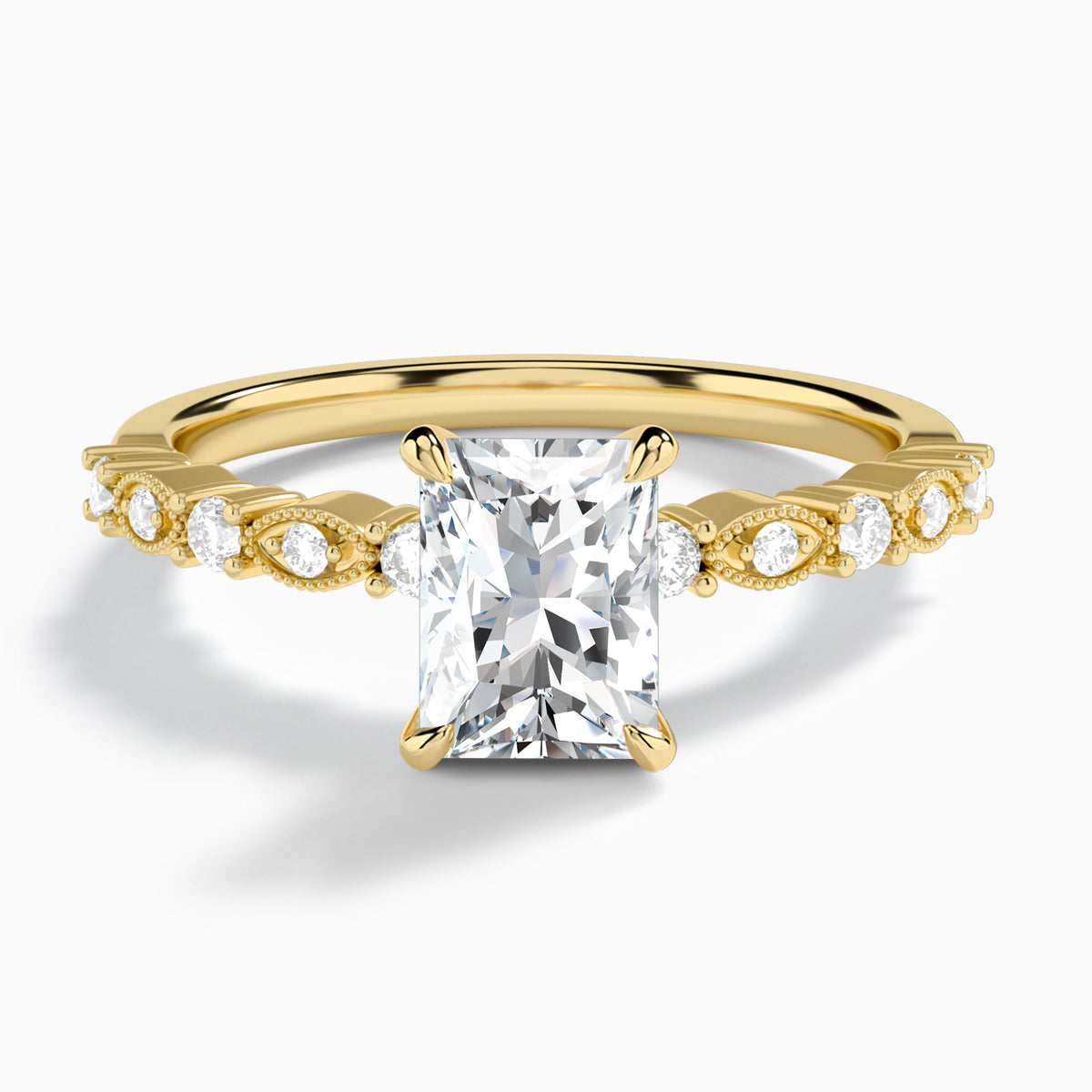 Radiant Vrenna Lab Grown Diamond Engagement Ring In 18K Yellow Gold - Lucenjuri