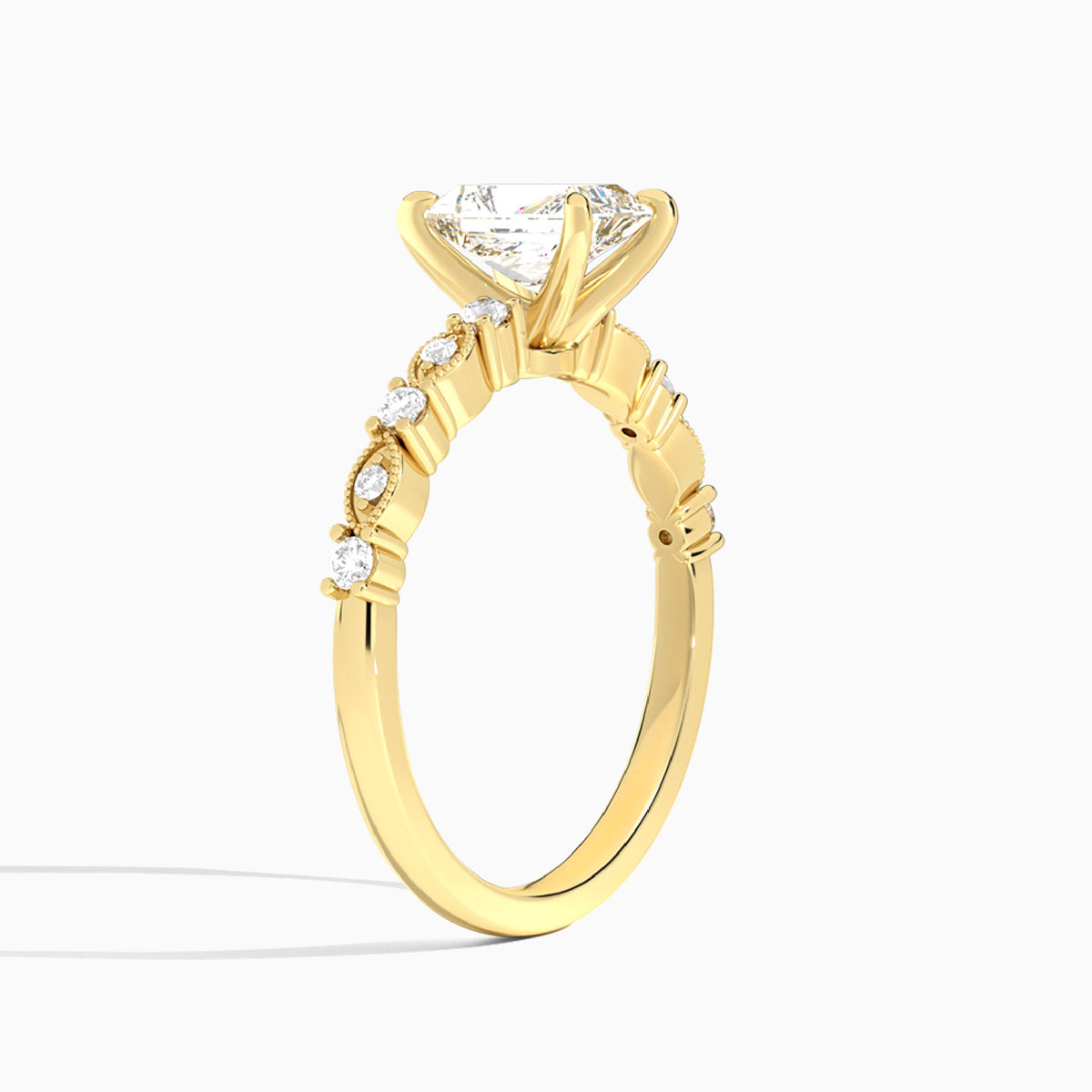 Radiant Vrenna Lab Grown Diamond Engagement Ring In 18K Yellow Gold, Angle View