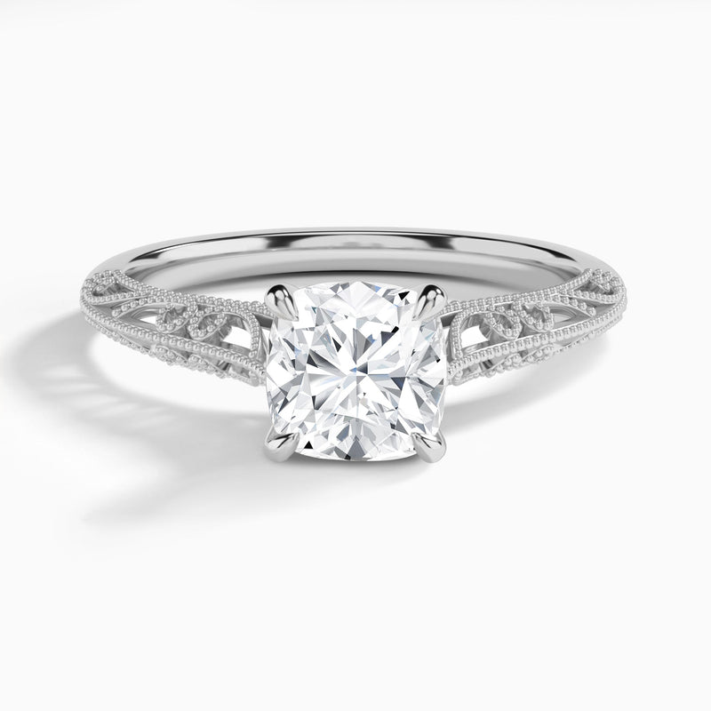Cushion Vintage Filigree Lab Grown Diamond Engagement Ring In Platinum - Lucenjuri