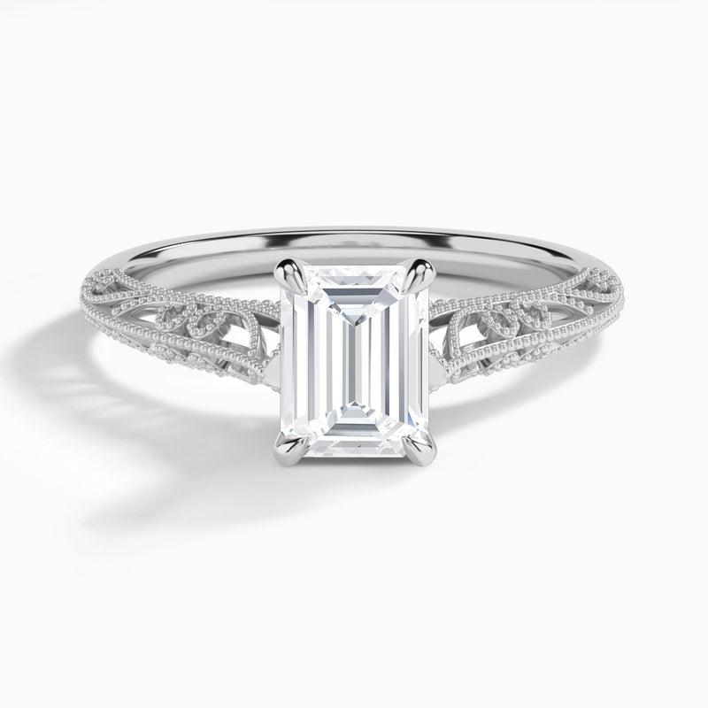 Emerald Vintage Filigree Lab Grown Diamond Engagement Ring In Platinum - Lucenjuri