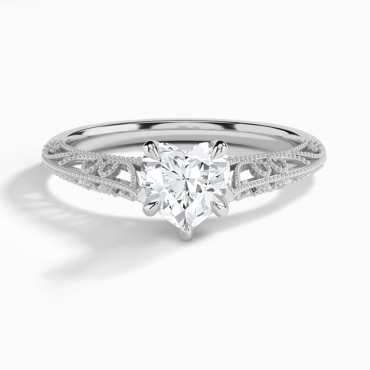 Heart Vintage Filigree Lab Grown Diamond Engagement Ring In Platinum - Lucenjuri
