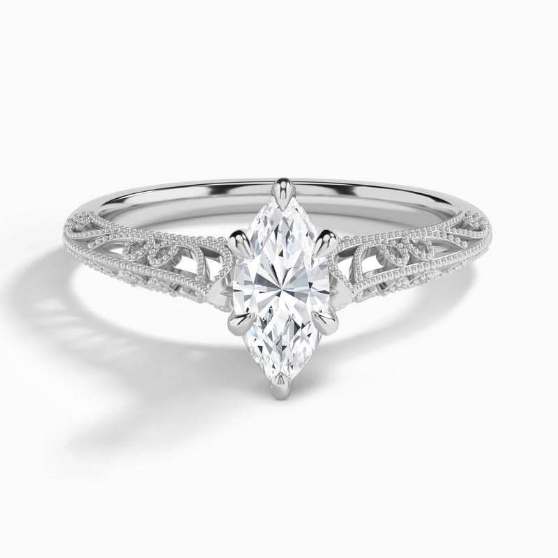 Marquise Vintage Filigree Lab Grown Diamond Engagement Ring In Platinum - Lucenjuri