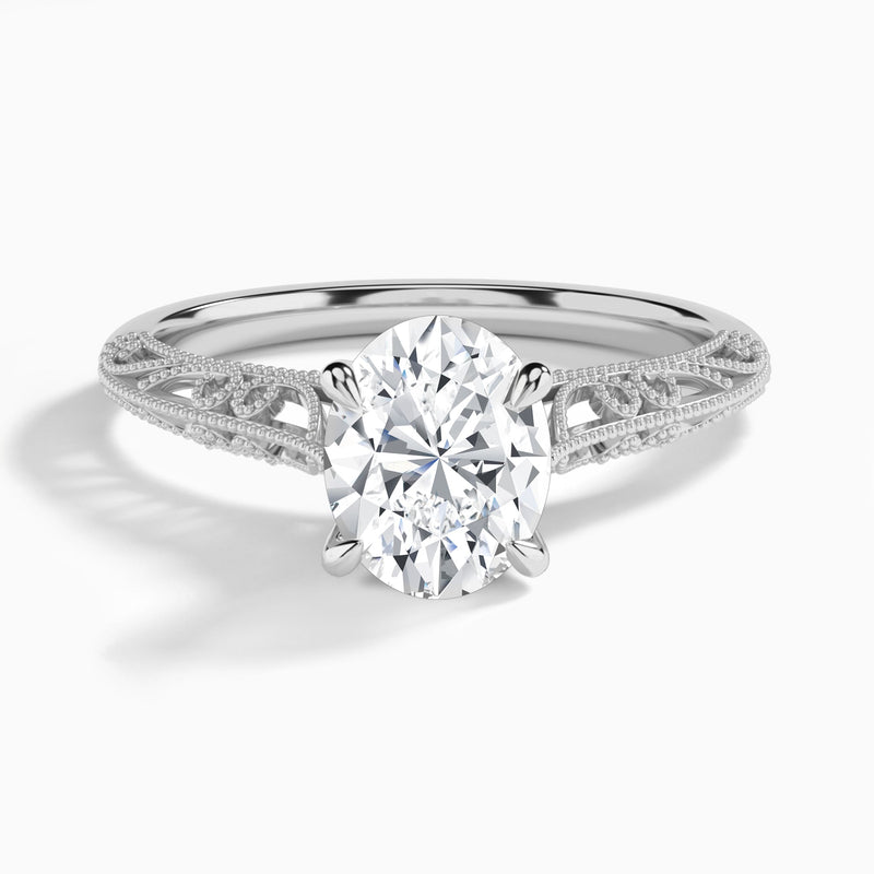 Oval Vintage Filigree Lab Grown Diamond Engagement Ring In Platinum - Lucenjuri