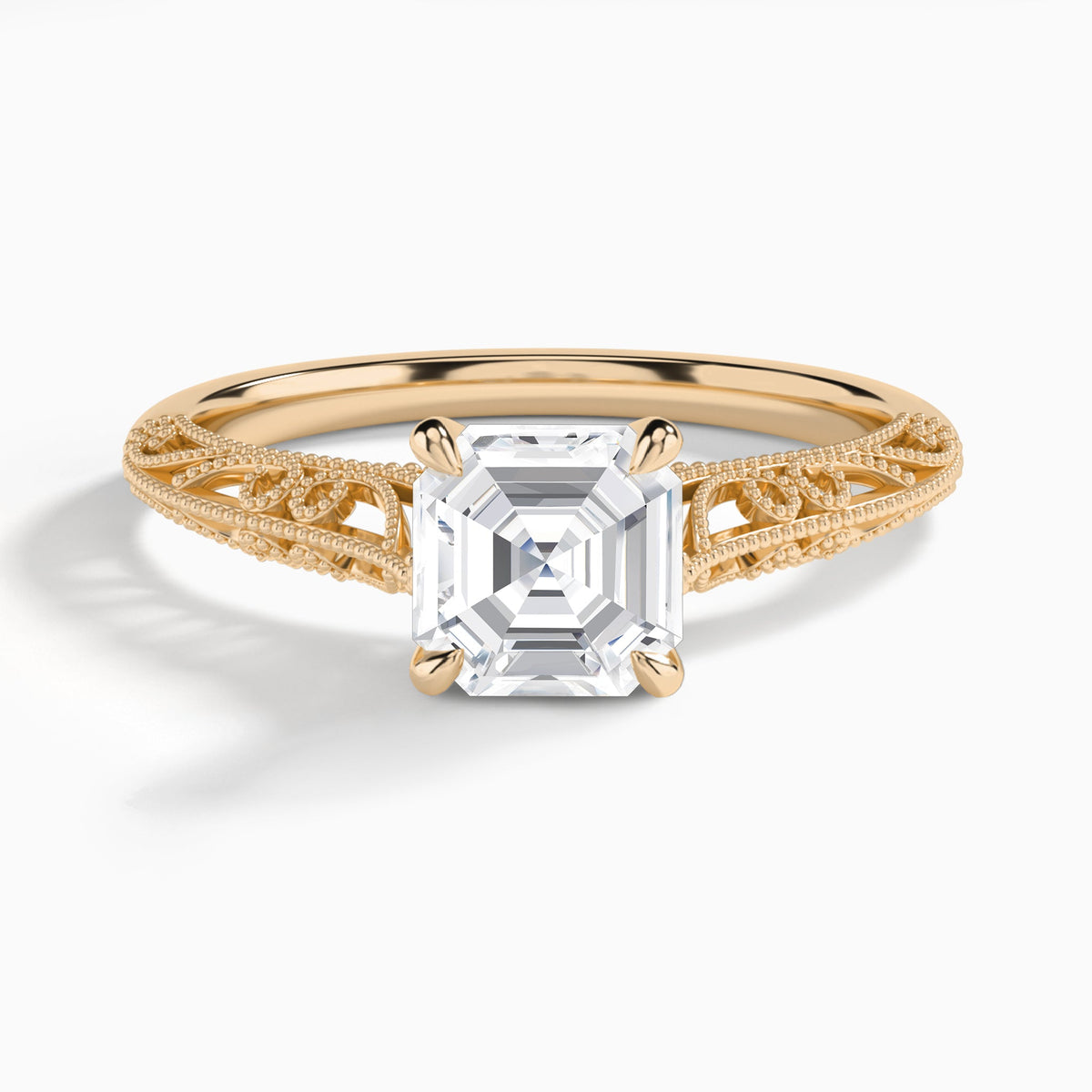 Asscher Vintage Filigree Lab Grown Diamond Engagement Ring In 14K Rose Gold - Lucenjuri