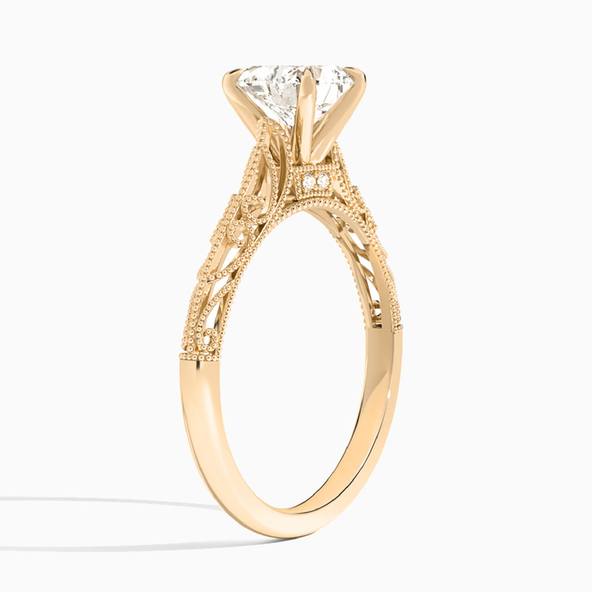 Heart Vintage Filigree Lab Grown Diamond Engagement Ring In 14K Rose Gold, Angle View