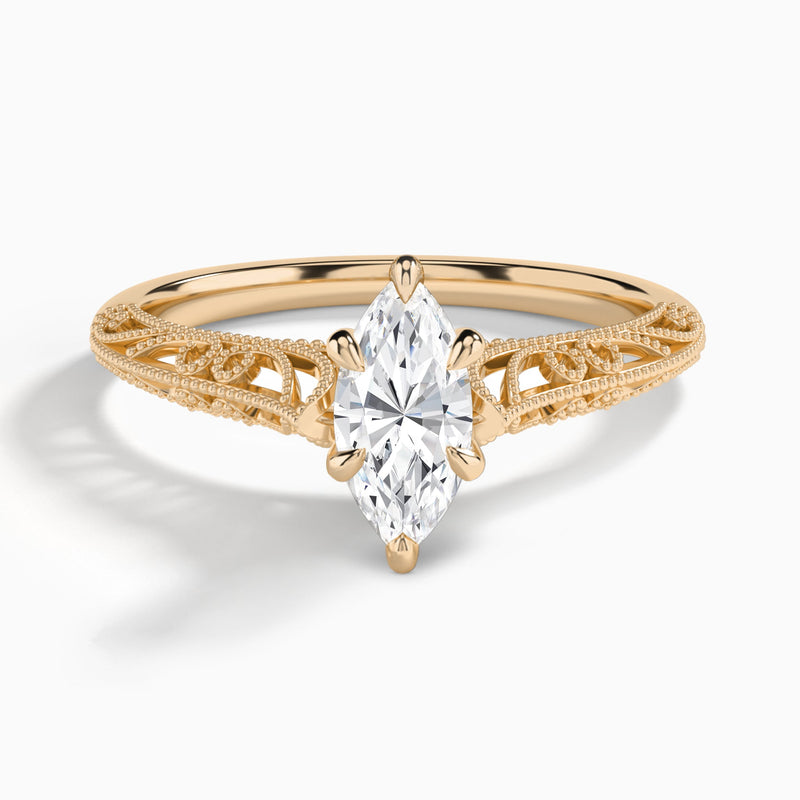 Marquise Vintage Filigree Lab Grown Diamond Engagement Ring In 14K Rose Gold - Lucenjuri