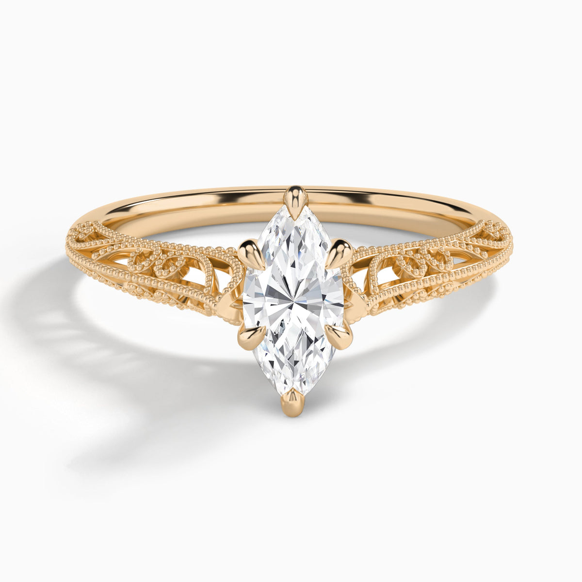 Marquise Vintage Filigree Lab Grown Diamond Engagement Ring In 14K Rose Gold - Lucenjuri
