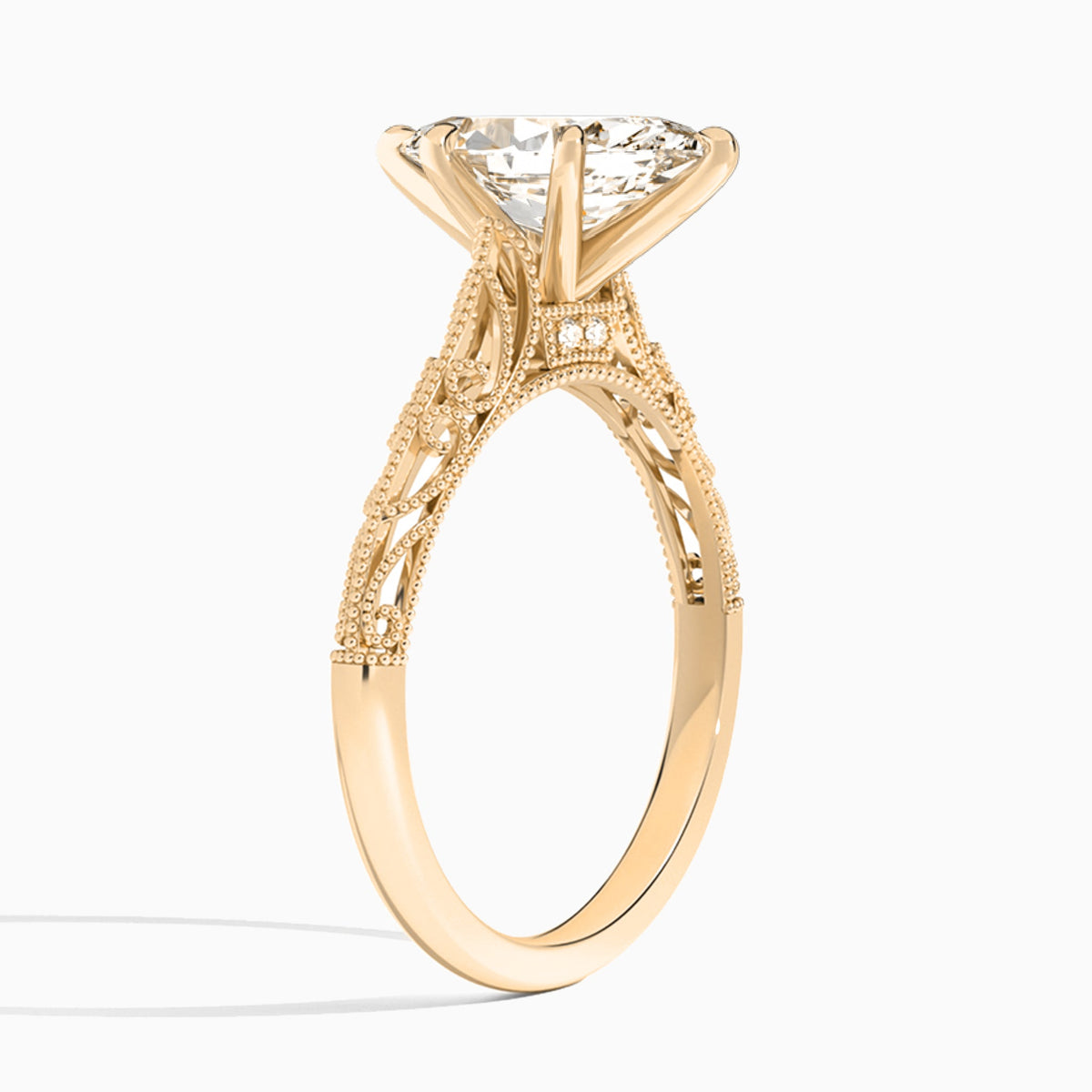 Marquise Vintage Filigree Lab Grown Diamond Engagement Ring In 14K Rose Gold, Angle View