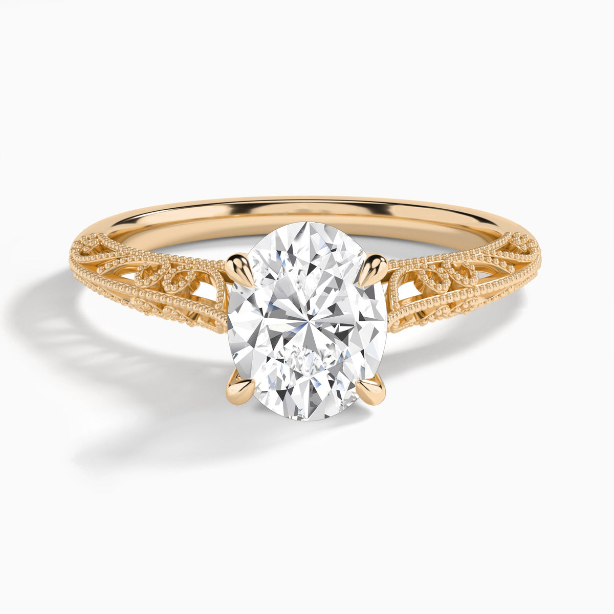 Oval Vintage Filigree Lab Grown Diamond Engagement Ring In 14K Rose Gold - Lucenjuri