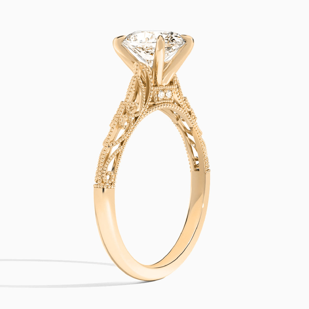 Oval Vintage Filigree Lab Grown Diamond Engagement Ring In 14K Rose Gold, Angle View