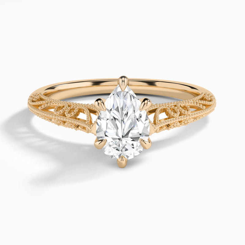 Pear Vintage Filigree Lab Grown Diamond Engagement Ring In 14K Rose Gold - Lucenjuri