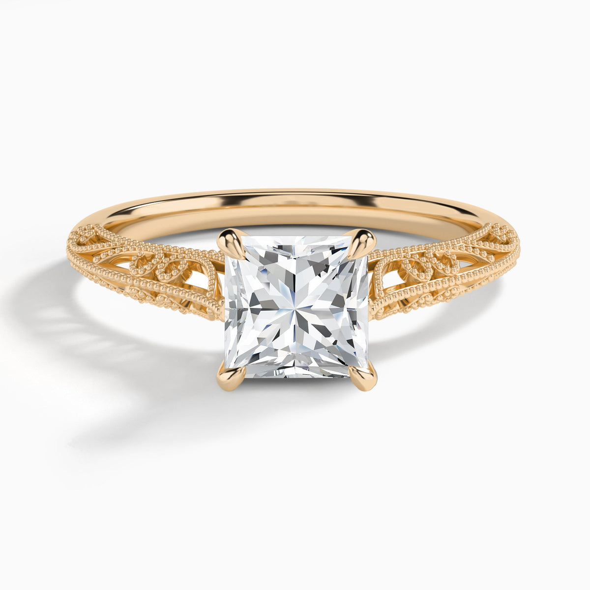 Princess Vintage Filigree Lab Grown Diamond Engagement Ring In 14K Rose Gold - Lucenjuri