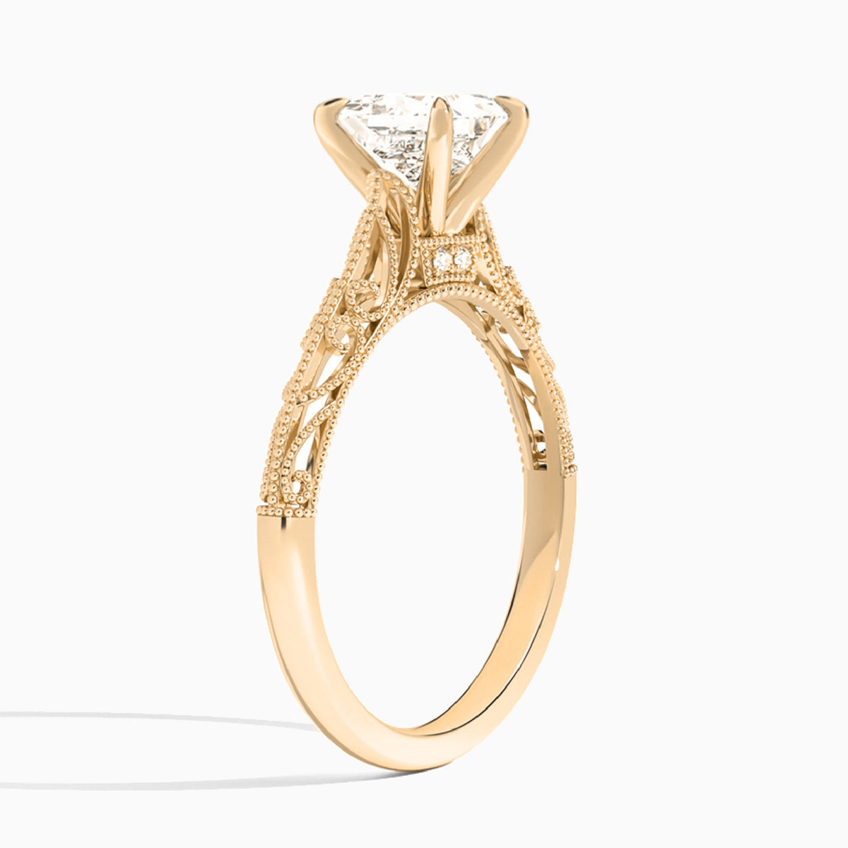 Princess Vintage Filigree Lab Grown Diamond Engagement Ring In 14K Rose Gold, Angle View
