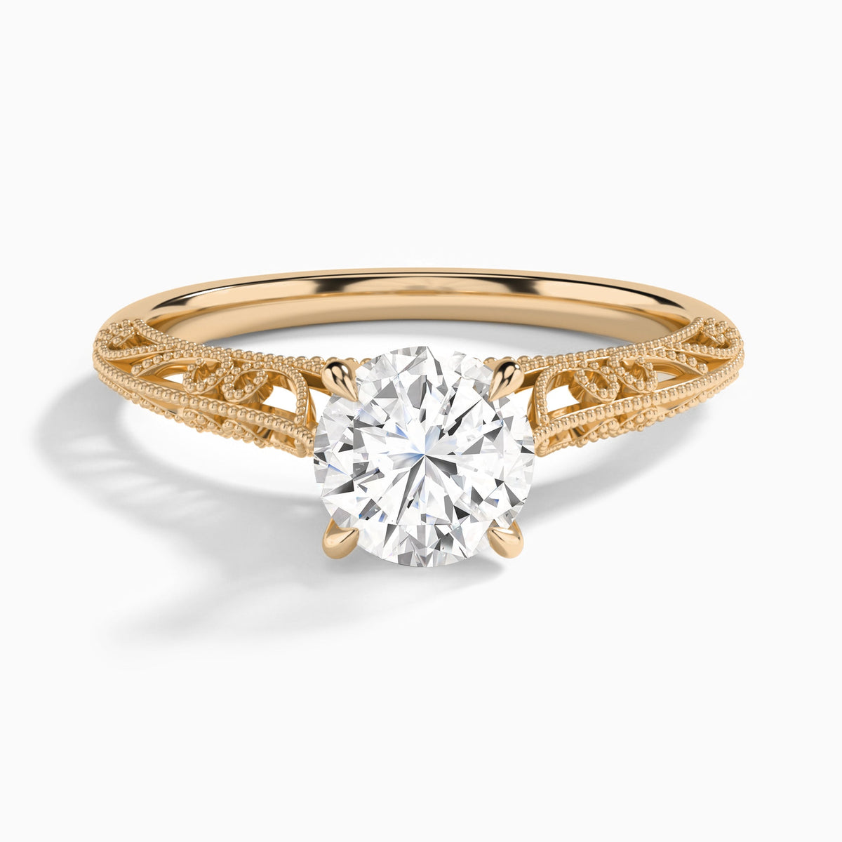 Round Vintage Filigree Lab Grown Diamond Engagement Ring In 14K Rose Gold - Lucenjuri