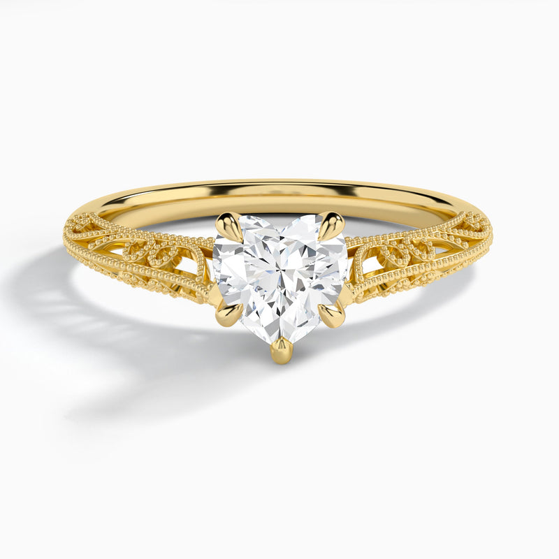 Heart Vintage Filigree Lab Grown Diamond Engagement Ring In 18K Yellow Gold - Lucenjuri