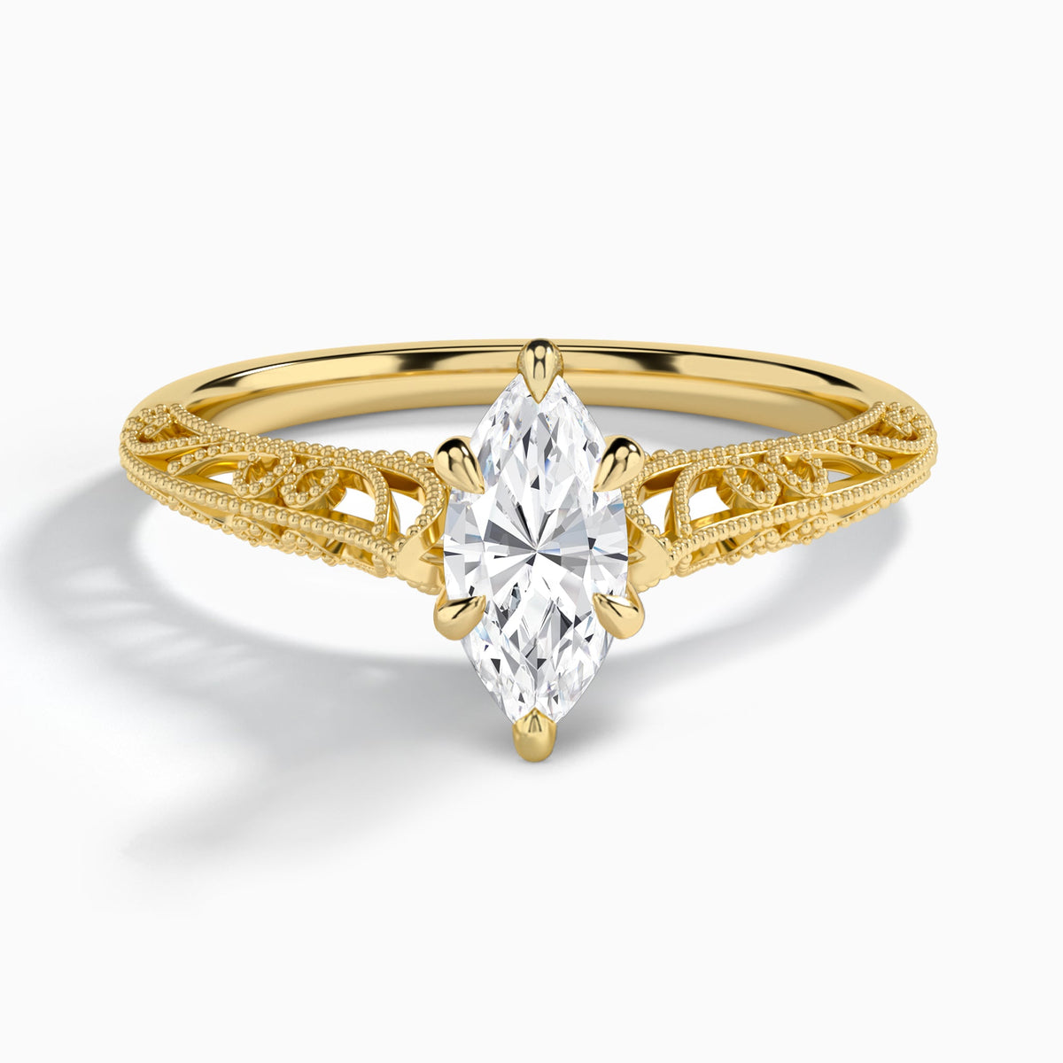 Marquise Vintage Filigree Lab Grown Diamond Engagement Ring In 18K Yellow Gold - Lucenjuri