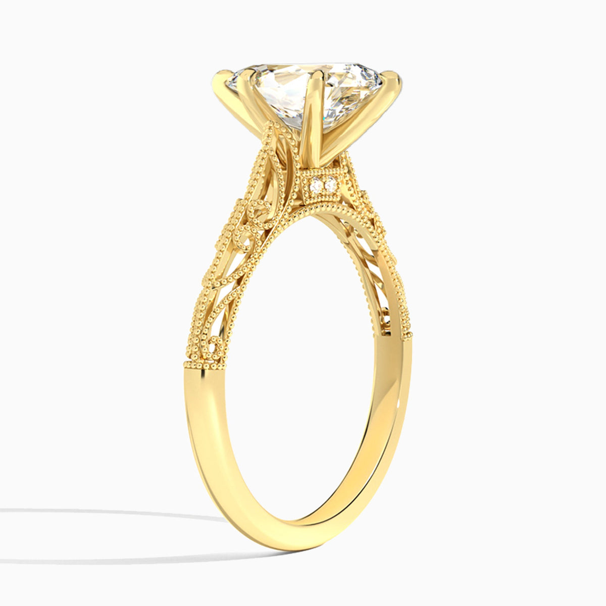 Pear Vintage Filigree Lab Grown Diamond Engagement Ring In 14K Yellow Gold, Angle View