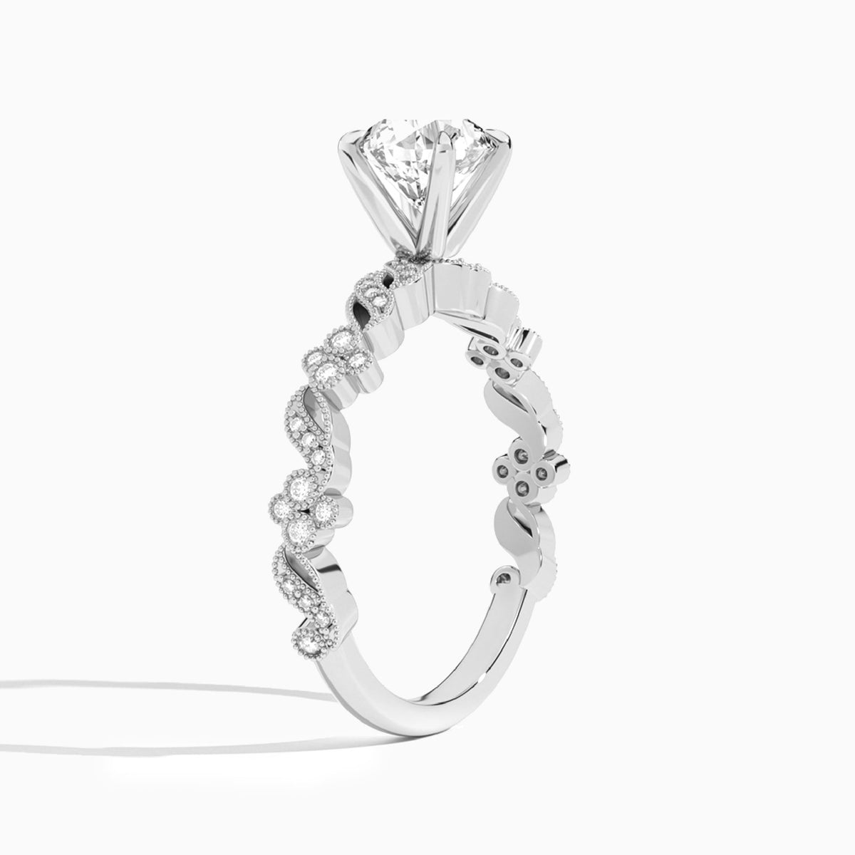 Round Viviana Lab Grown Diamond Engagement Ring In Platinum, Angle View