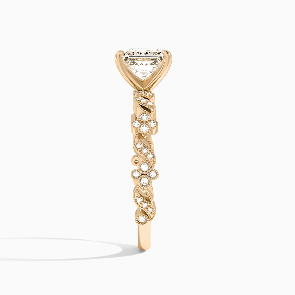 Princess Viviana Lab Grown Diamond Engagement Ring In 14K Rose Gold, Side View