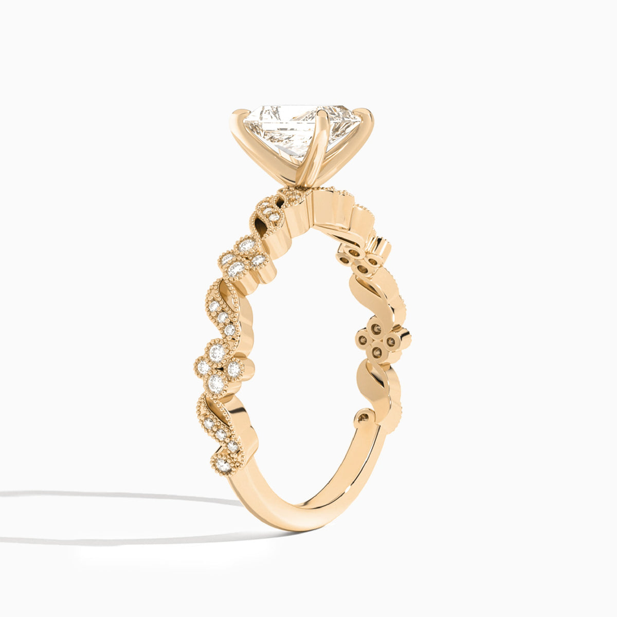 Radiant Viviana Lab Grown Diamond Engagement Ring In 14K Rose Gold, Angle View