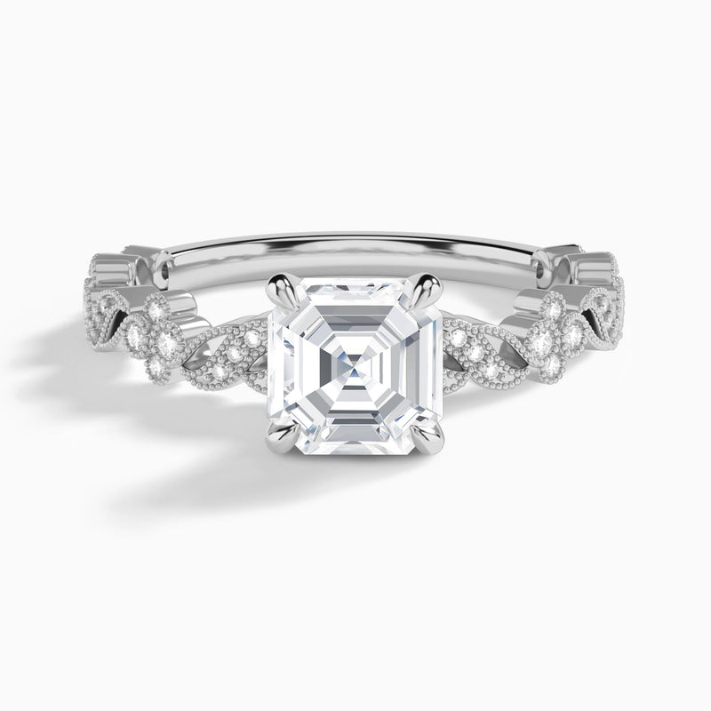 Asscher Viviana Lab Grown Diamond Engagement Ring In 14K White Gold - Lucenjuri