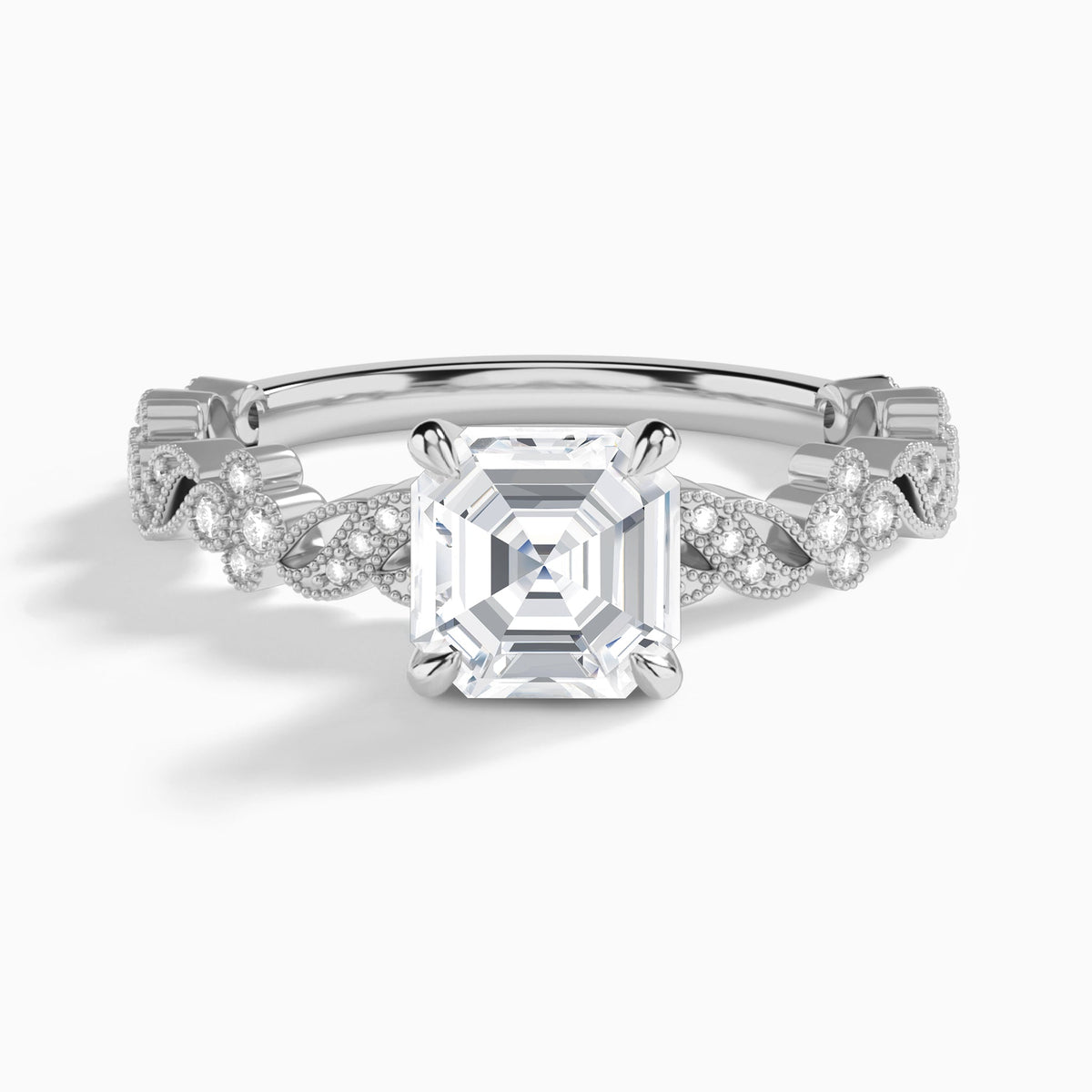 Asscher Viviana Lab Grown Diamond Engagement Ring In 18K White Gold - Lucenjuri