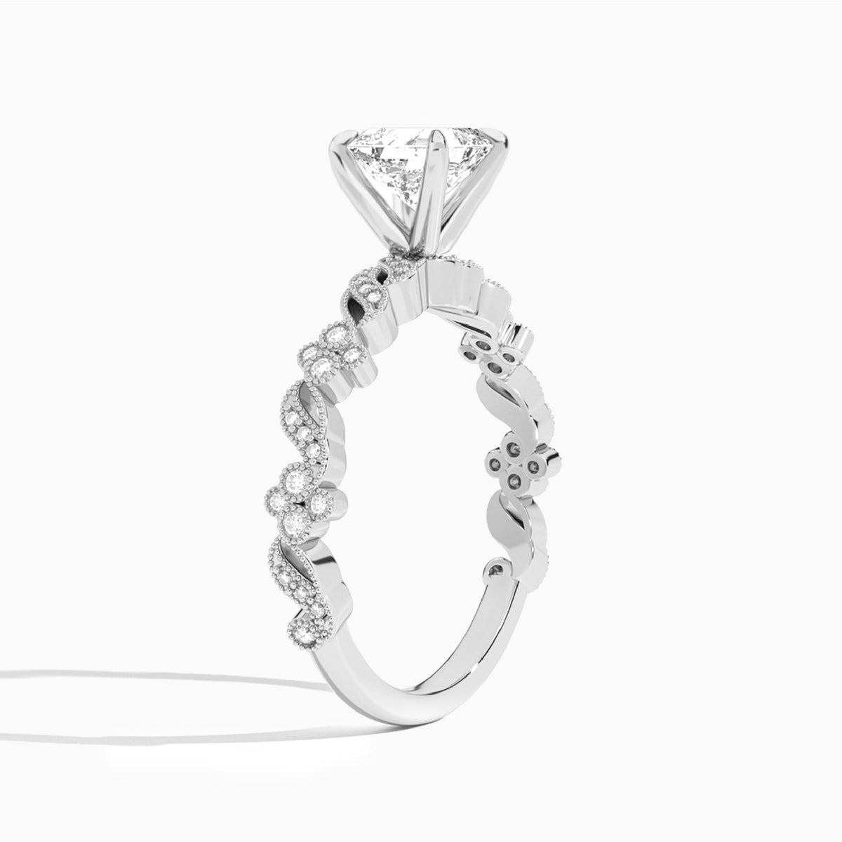 Asscher Viviana Lab Grown Diamond Engagement Ring In 14K White Gold, Angle View
