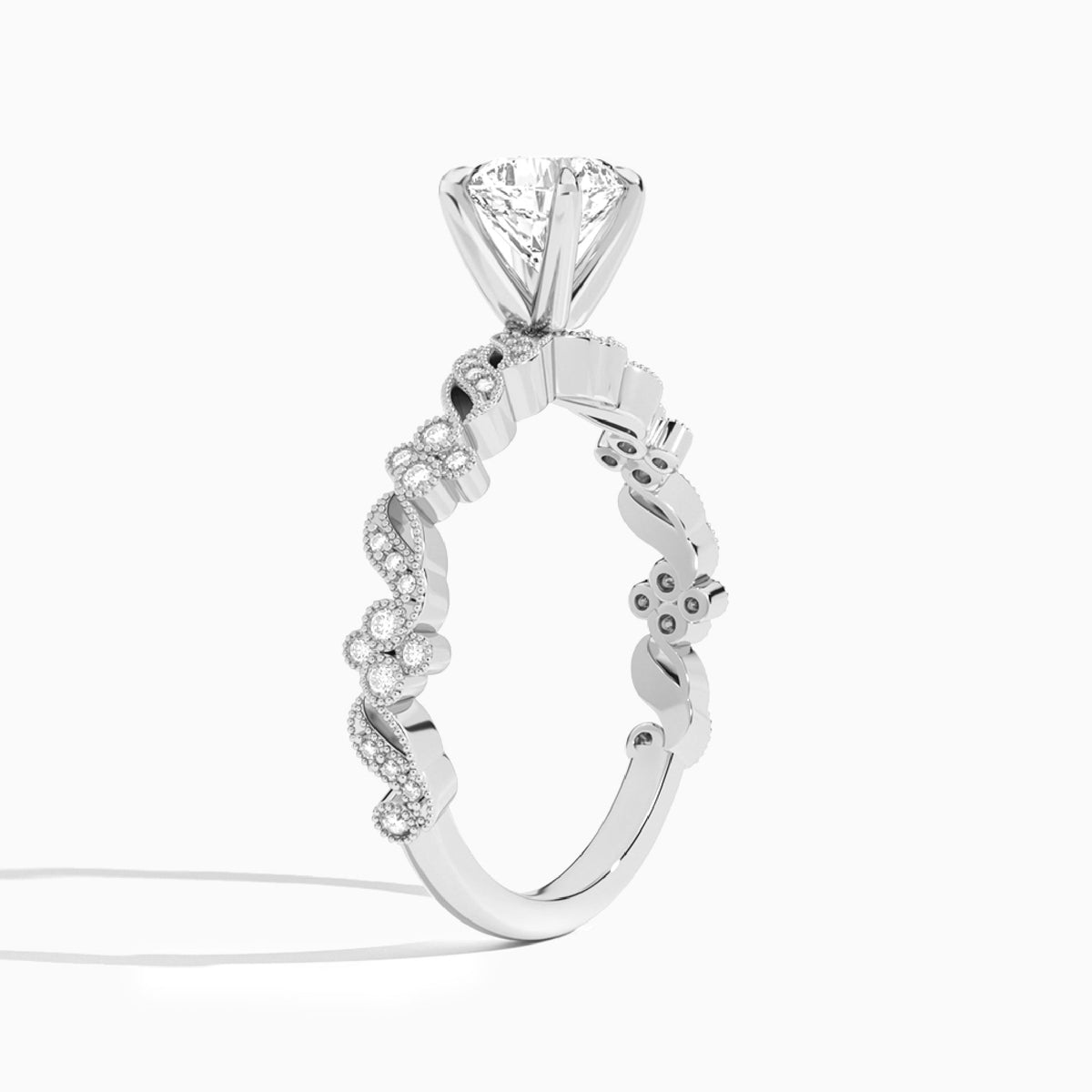 Cushion Viviana Lab Grown Diamond Engagement Ring In 14K White Gold, Angle View