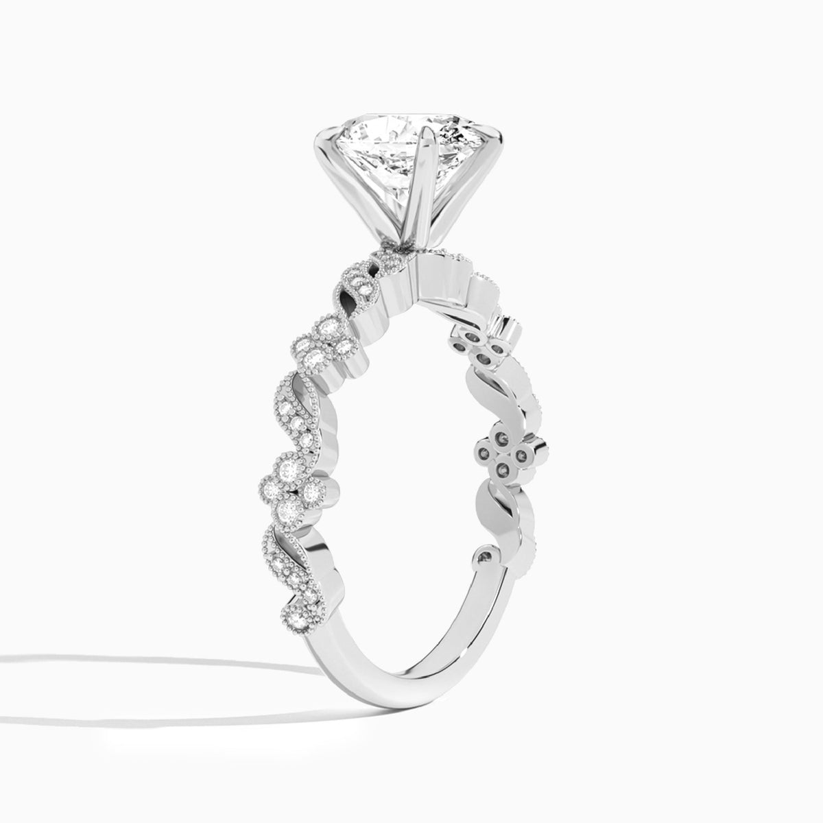 Oval Viviana Lab Grown Diamond Engagement Ring In 14K White Gold, Angle View