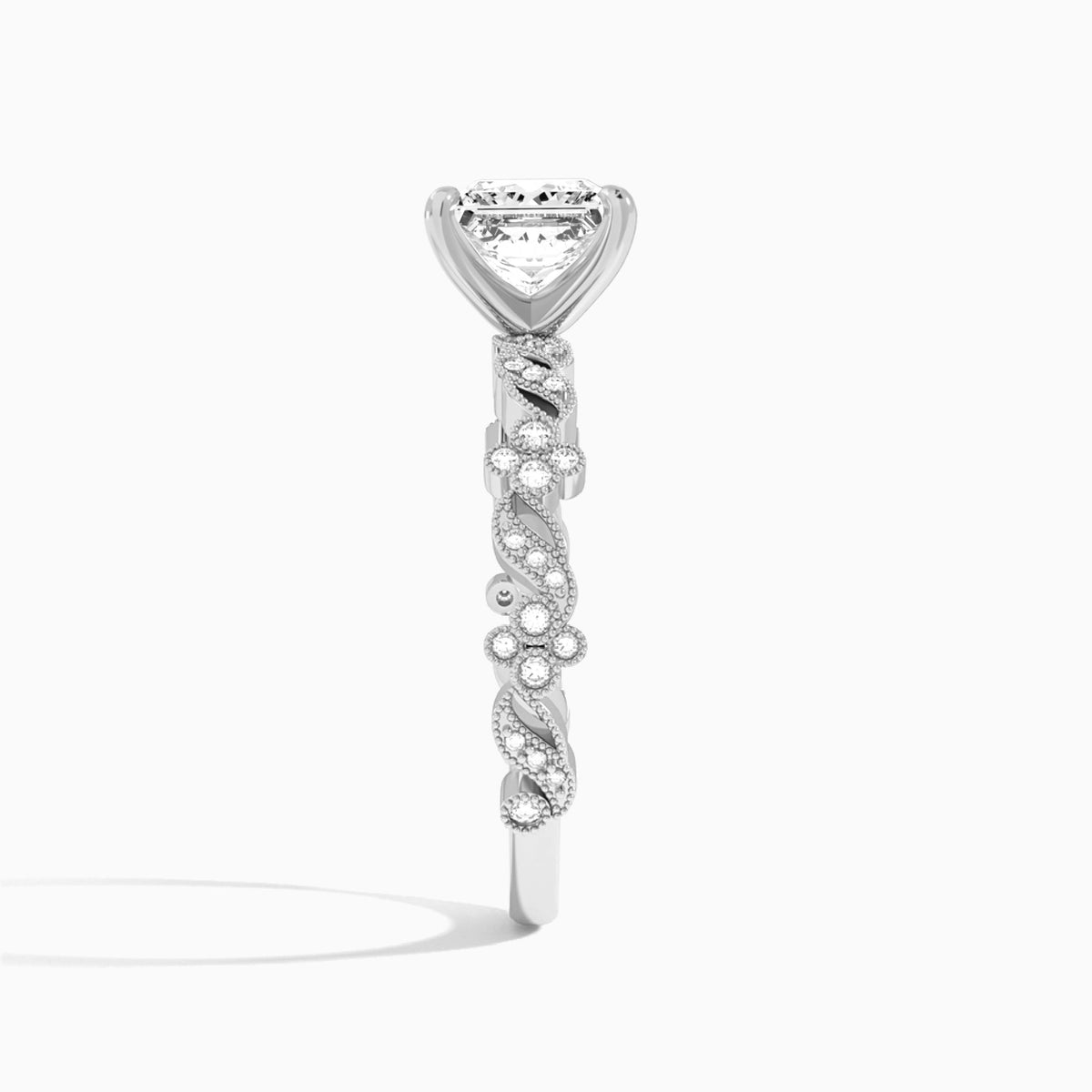 Princess Viviana Lab Grown Diamond Engagement Ring In 14K White Gold, Side View
