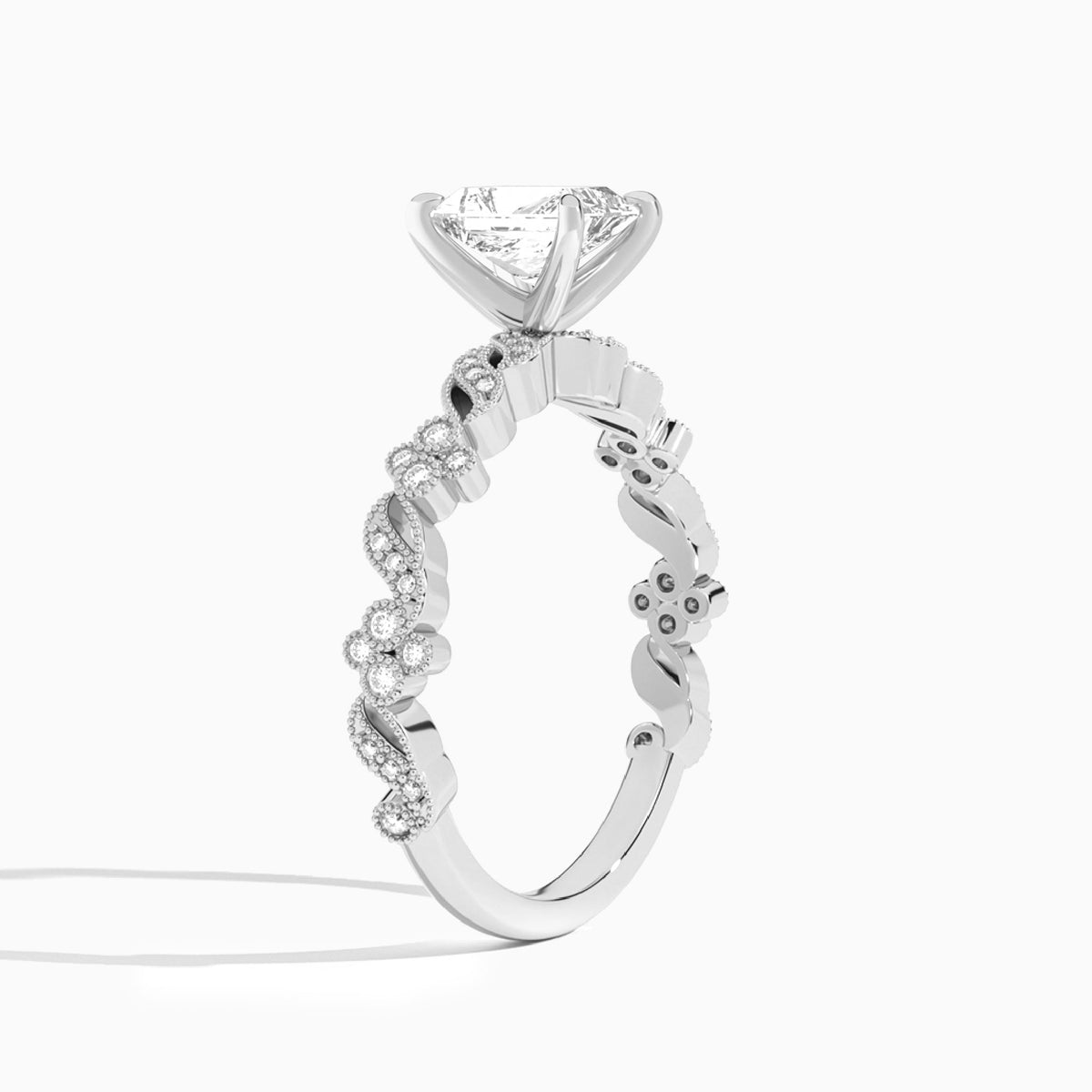 Radiant Viviana Lab Grown Diamond Engagement Ring In 14K White Gold, Angle View