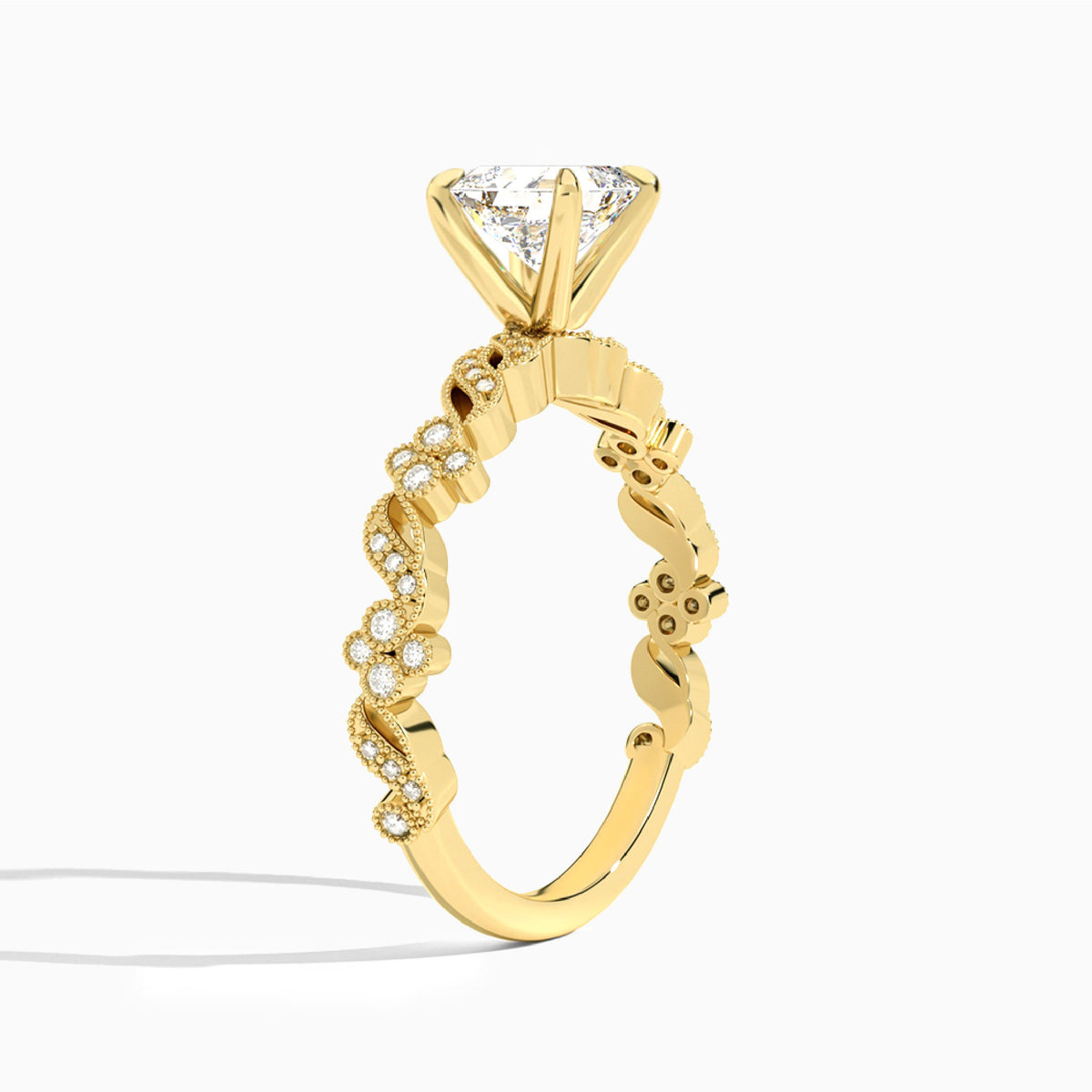 Asscher Viviana Lab Grown Diamond Engagement Ring In 14K Yellow Gold, Angle View